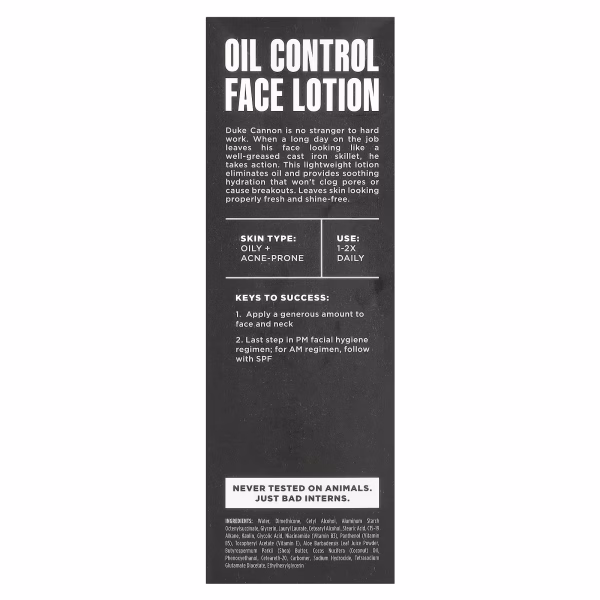 Duke Cannon Supply Co., Oil Control Face Lotion, Fragrance Free, 3 fl oz (88 ml) - Image 4